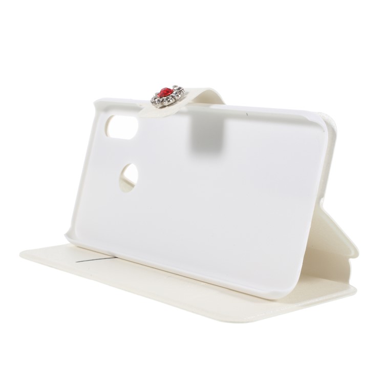 Rhinestone Decoration Silk Texture PU Leather Stand Card Holder Mobile Phone Case for Huawei P20 Lite/Nova 3e - White-6