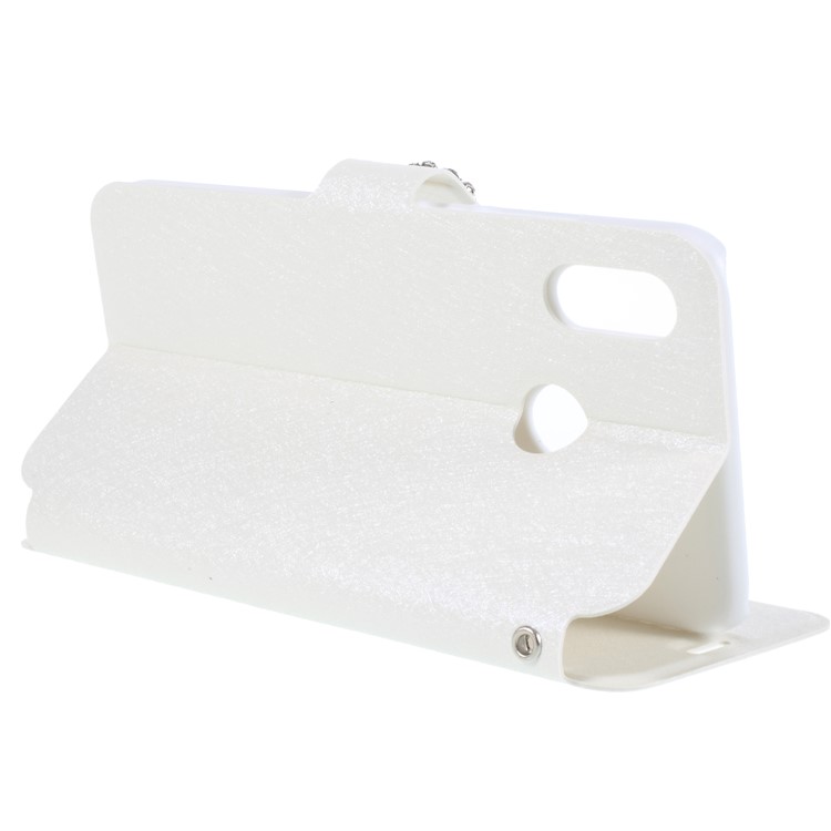 Rhinestone Decoration Silk Texture PU Leather Stand Card Holder Mobile Phone Case for Huawei P20 Lite/Nova 3e - White-7