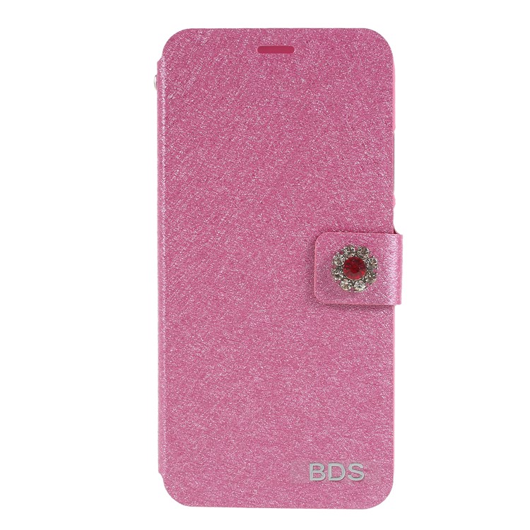Rhinestone Decoration Silk Texture PU Leather Stand Card Holder Mobile Phone Cover for Huawei P20 Lite/Nova 3e - Rose-3
