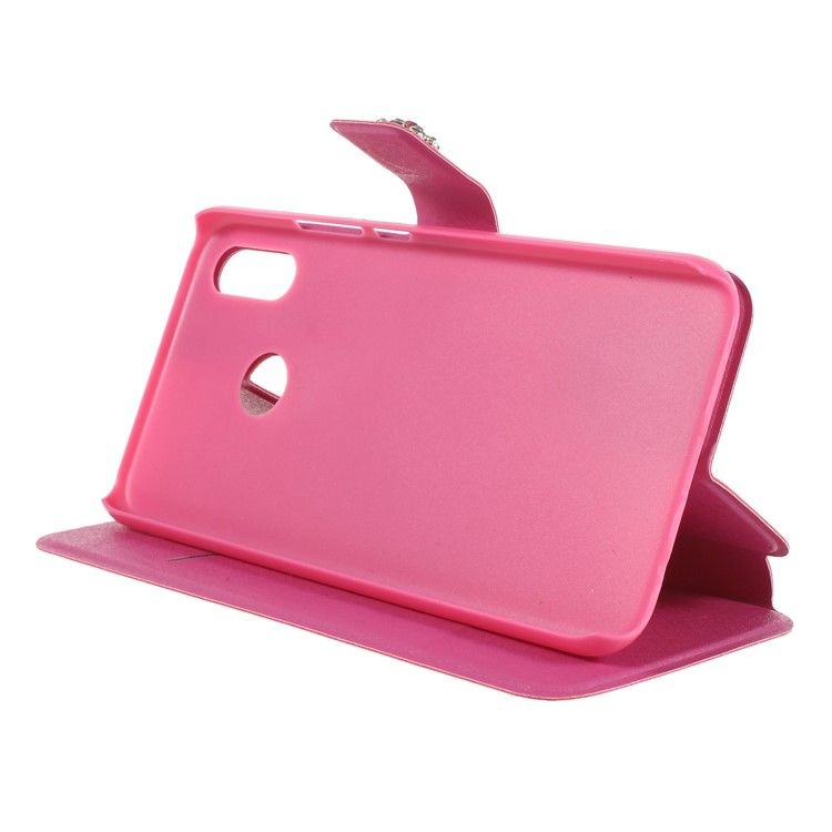 Rhinestone Decoration Silk Texture PU Leather Stand Card Holder Mobile Phone Cover for Huawei P20 Lite/Nova 3e - Rose-4
