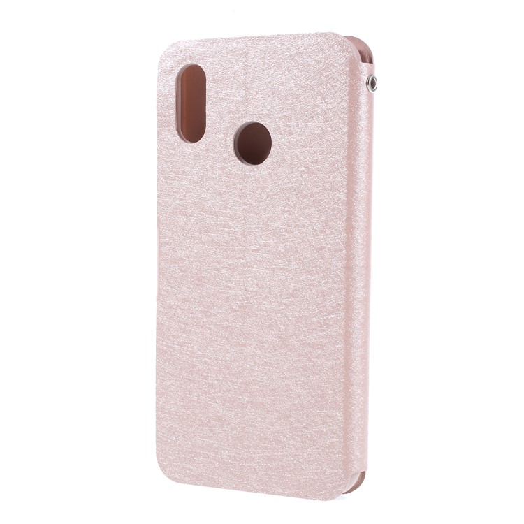 Rhinestone Decoration Silk Texture PU Leather Stand Card Holder Mobile Phone Casing for Huawei P20 Lite/Nova 3e - Rose Gold-2