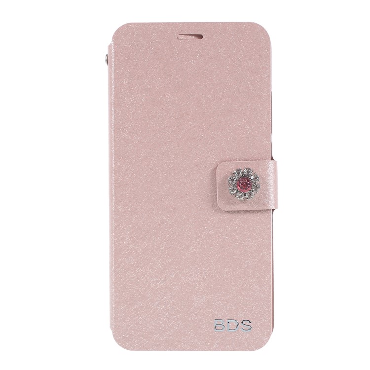 Rhinestone Decoration Silk Texture PU Leather Stand Card Holder Mobile Phone Casing for Huawei P20 Lite/Nova 3e - Rose Gold-3