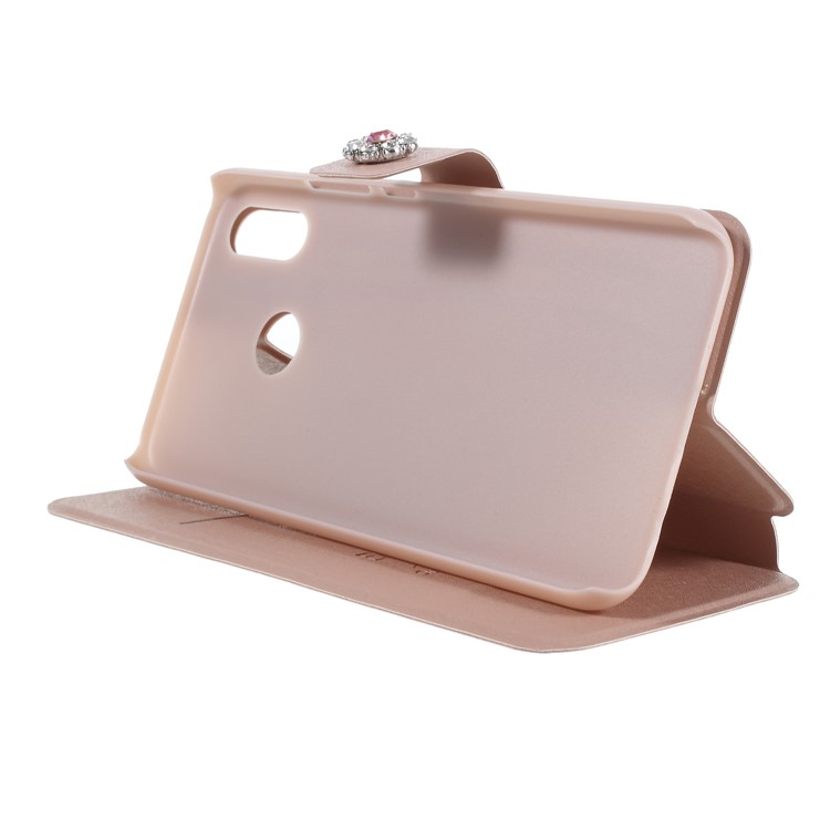 Rhinestone Decoration Silk Texture PU Leather Stand Card Holder Mobile Phone Casing for Huawei P20 Lite/Nova 3e - Rose Gold-4