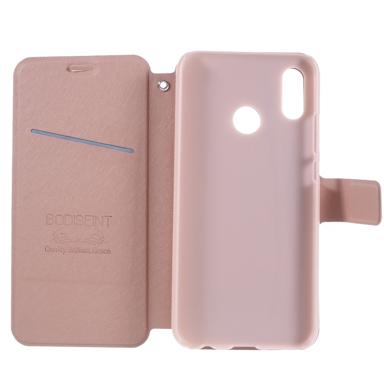 Rhinestone Decoration Silk Texture PU Leather Stand Card Holder Mobile Phone Casing for Huawei P20 Lite/Nova 3e - Rose Gold-6