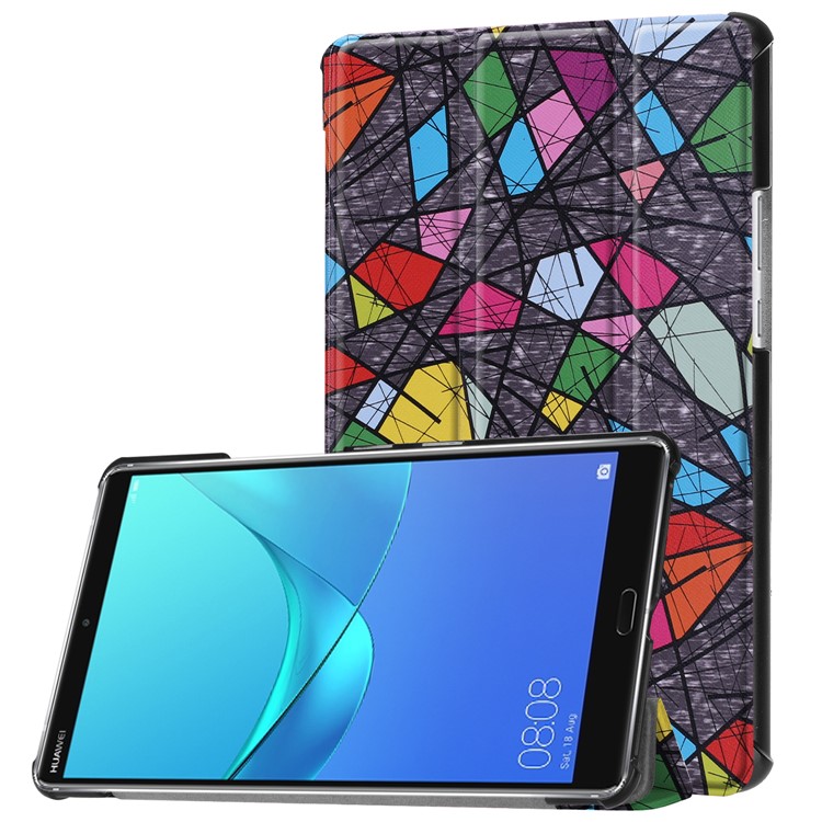 Pattern Printing Leather Tri-fold Stand Tablet Casing for Huawei MediaPad M5 8 - Geometric Pattern-1