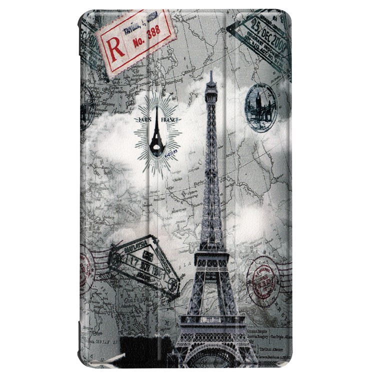 For Huawei MediaPad M5 8 Pattern Printing Leather Tri-fold Stand Tablet Cover - Eiffel Tower and Map-2