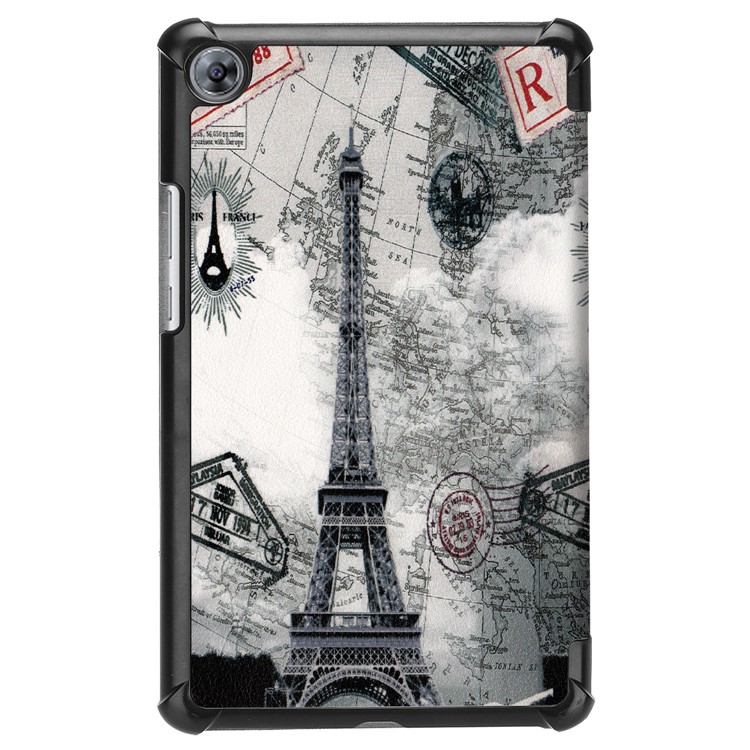 For Huawei MediaPad M5 8 Pattern Printing Leather Tri-fold Stand Tablet Cover - Eiffel Tower and Map-3