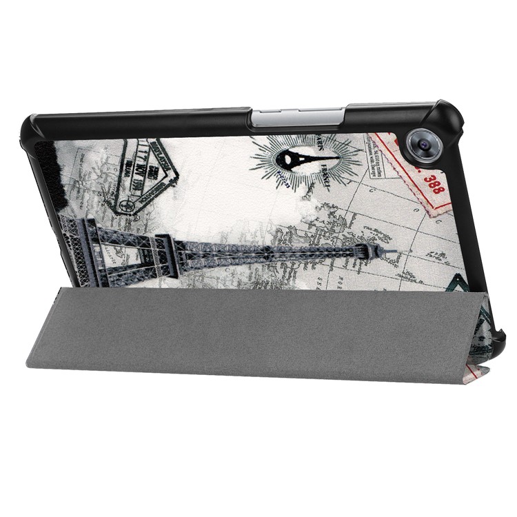 For Huawei MediaPad M5 8 Pattern Printing Leather Tri-fold Stand Tablet Cover - Eiffel Tower and Map-6