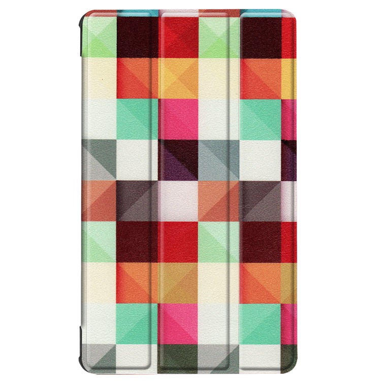 For Huawei MediaPad M5 8 Pattern Printing PU Leather Tri-fold Tablet Casing with Stand - Colorful Grids-2