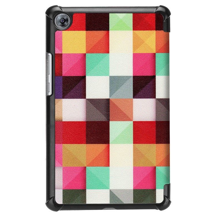 For Huawei MediaPad M5 8 Pattern Printing PU Leather Tri-fold Tablet Casing with Stand - Colorful Grids-3