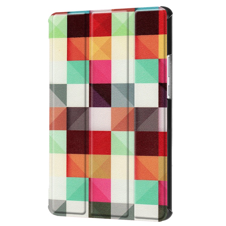 For Huawei MediaPad M5 8 Pattern Printing PU Leather Tri-fold Tablet Casing with Stand - Colorful Grids-7