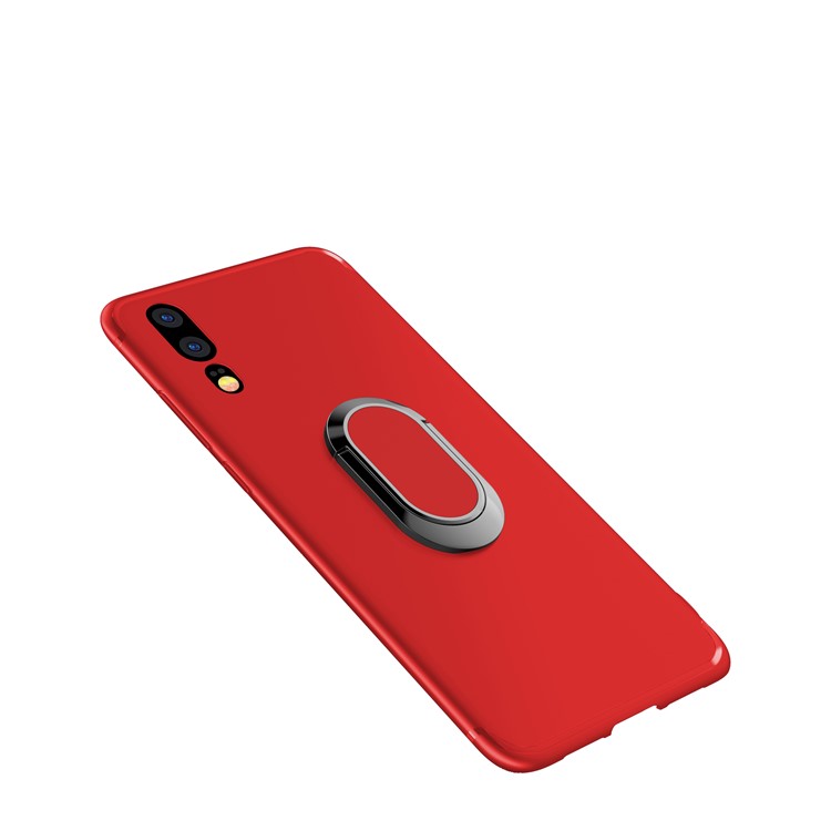 Magnetic Finger Ring Kickstand Matte TPU Phone Case for Huawei P20 - Red-1