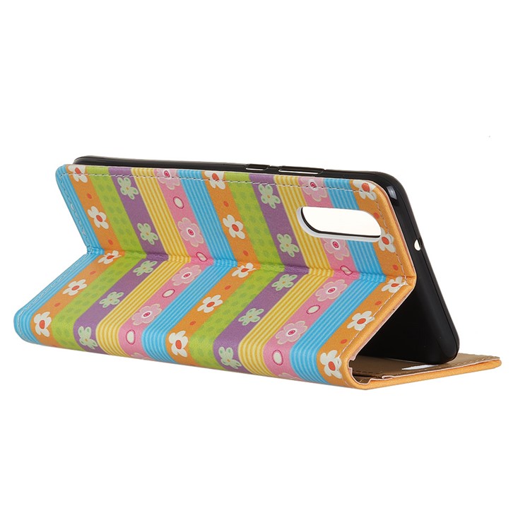 Pattern Printing Wallet Leather Stand Shell for Huawei P20 Pro - Colorful Stripes Flowers-3