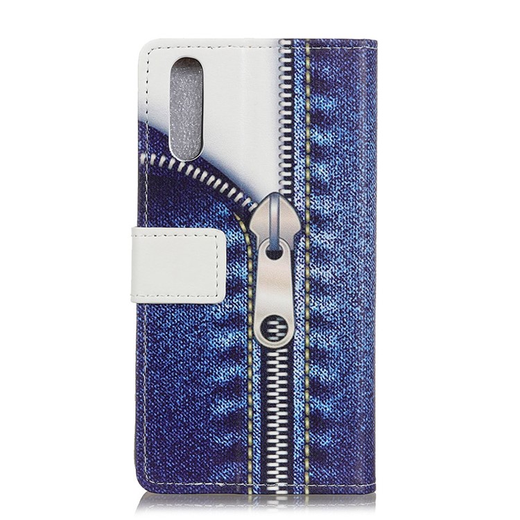 Pattern Printing Wallet Leather Mobile Shell for Huawei P20 Pro - Jeans Metal Zipper-2