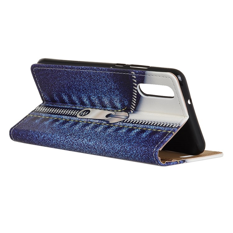 Pattern Printing Wallet Leather Mobile Shell for Huawei P20 Pro - Jeans Metal Zipper-3