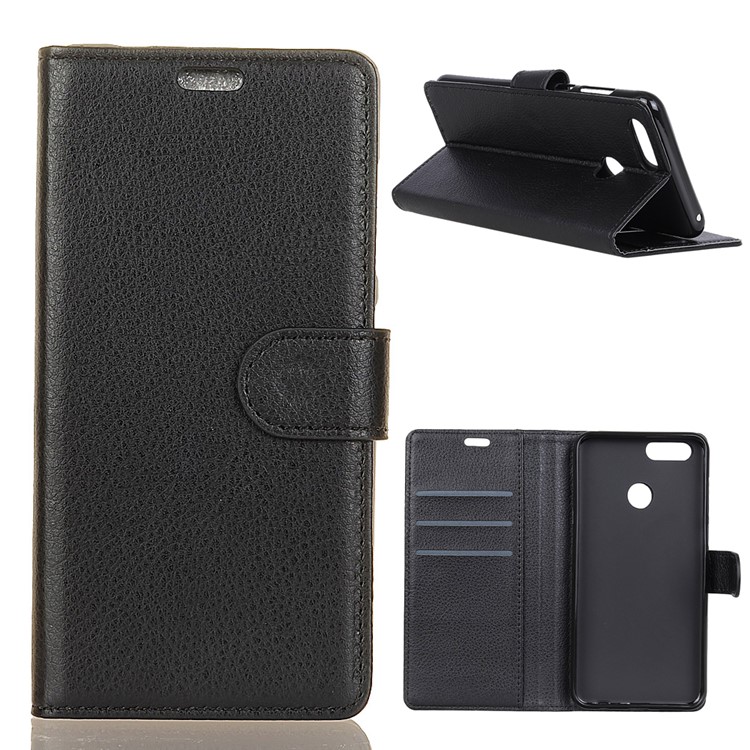 Litchi Texture Wallet Stand Leather Case for Huawei Y9 (2018) - Black-1