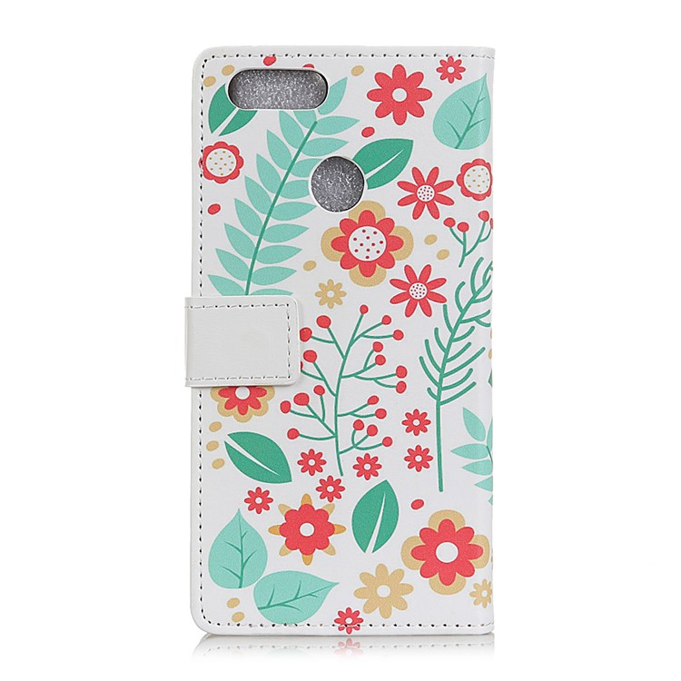 Pattern Printing Leather Wallet Shell Case for Huawei Y9 (2018) - Flowers and Leaves-2