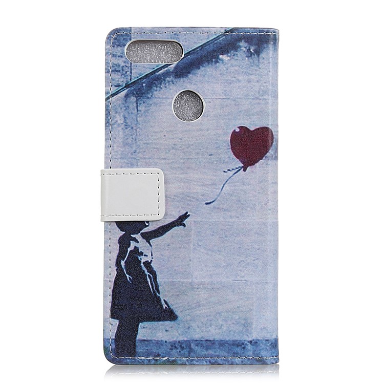Pattern Printing Leather Wallet Phone Cover Case for Huawei Y9 (2018) - Cute Girl Flying Heart Shaped Balloon-2