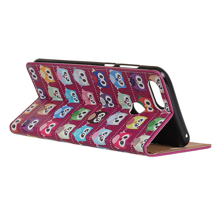 Pattern Printing Multiple Owls Stand Leather Magnetic Cover for Huawei Y9 (2018) - Purple Background-3
