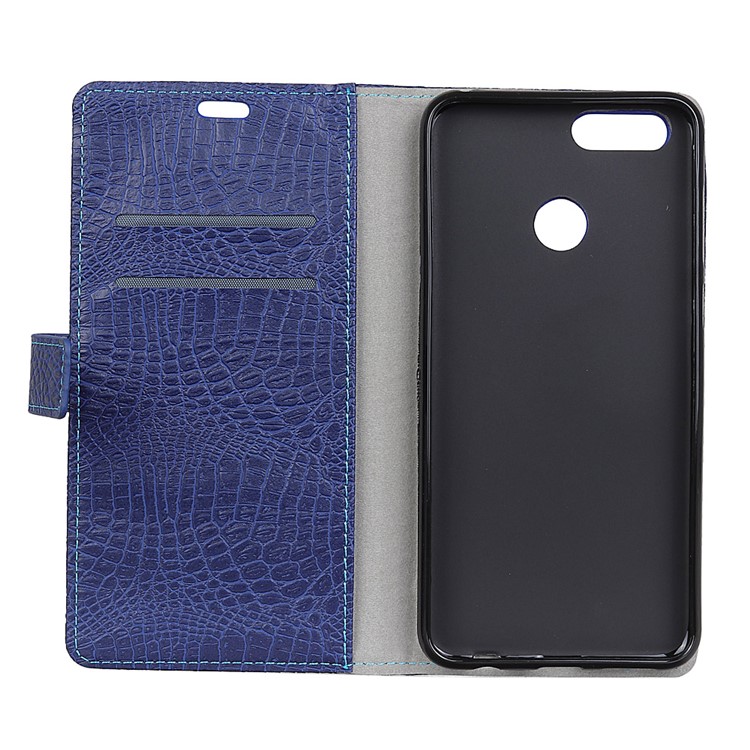 Crocodile Texture PU Leather Stand Cell Phone Case for Huawei Y9 (2018) - Dark Blue-4