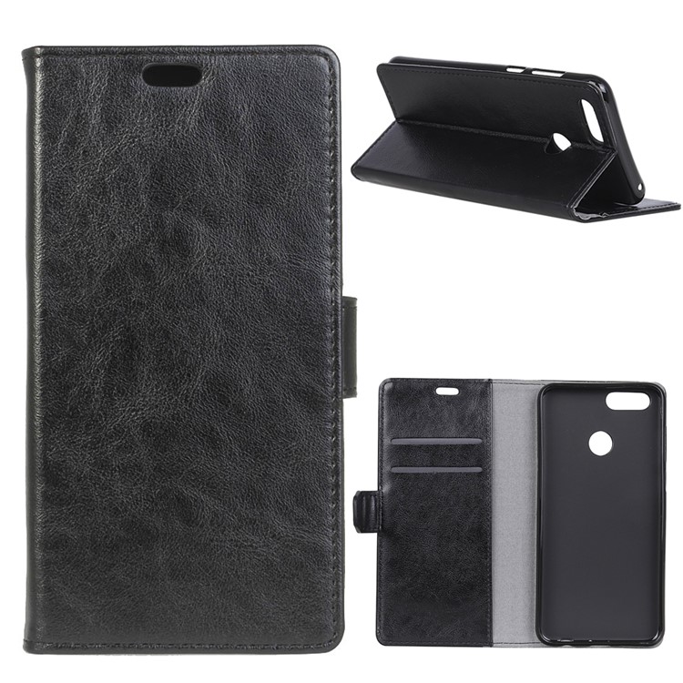 For Huawei Y9 (2018) Crazy Horse Grain Leather Wallet Protective Case - Black-1