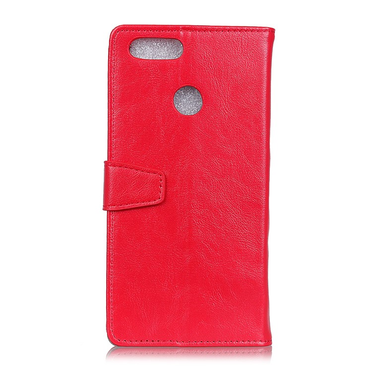 For Huawei Y9 (2018) Crazy Horse Grain Leather Wallet Flip Casing - Red-3