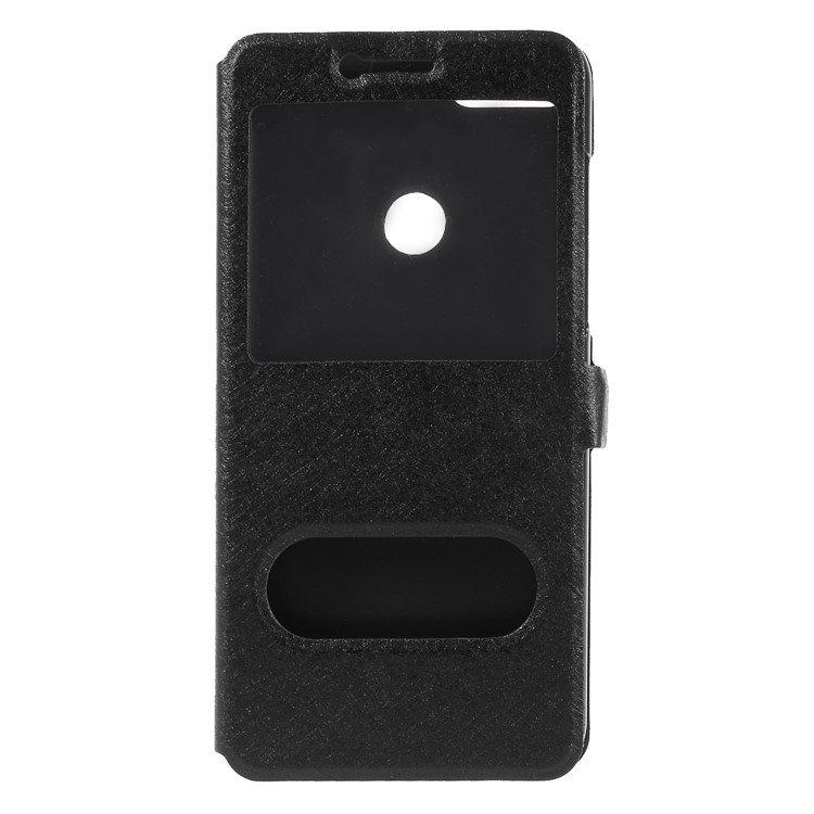 Silk Texture Dual View Window Leather Cover for Huawei Huawei Enjoy 8/Enjoy 8 - Black-3