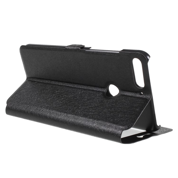 Silk Texture Dual View Window Leather Cover for Huawei Huawei Enjoy 8/Enjoy 8 - Black-5