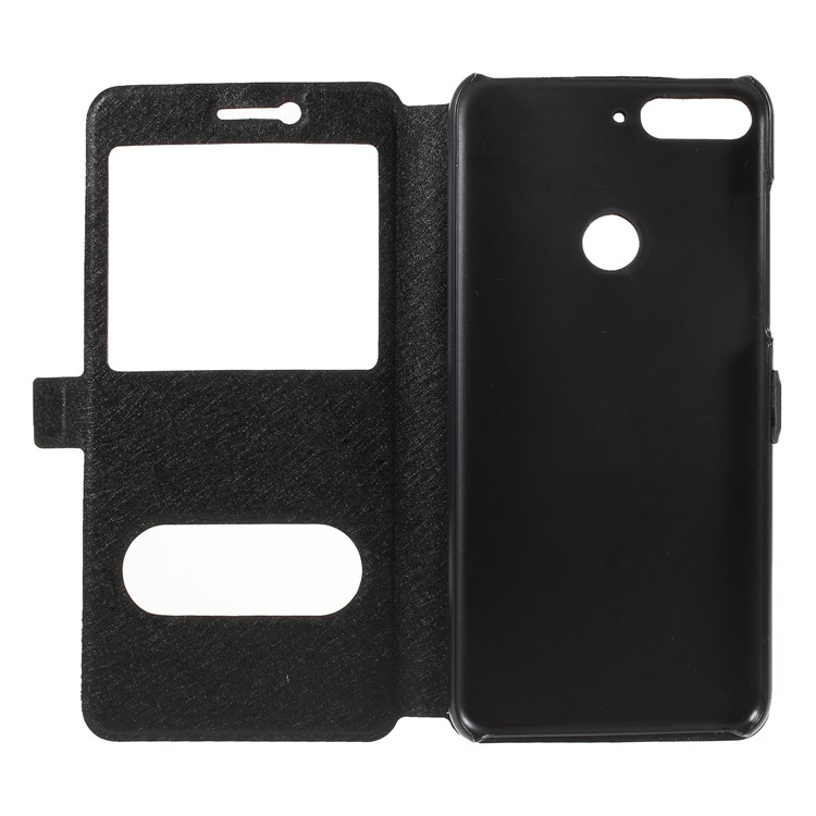 Silk Texture Dual View Window Leather Cover for Huawei Huawei Enjoy 8/Enjoy 8 - Black-6