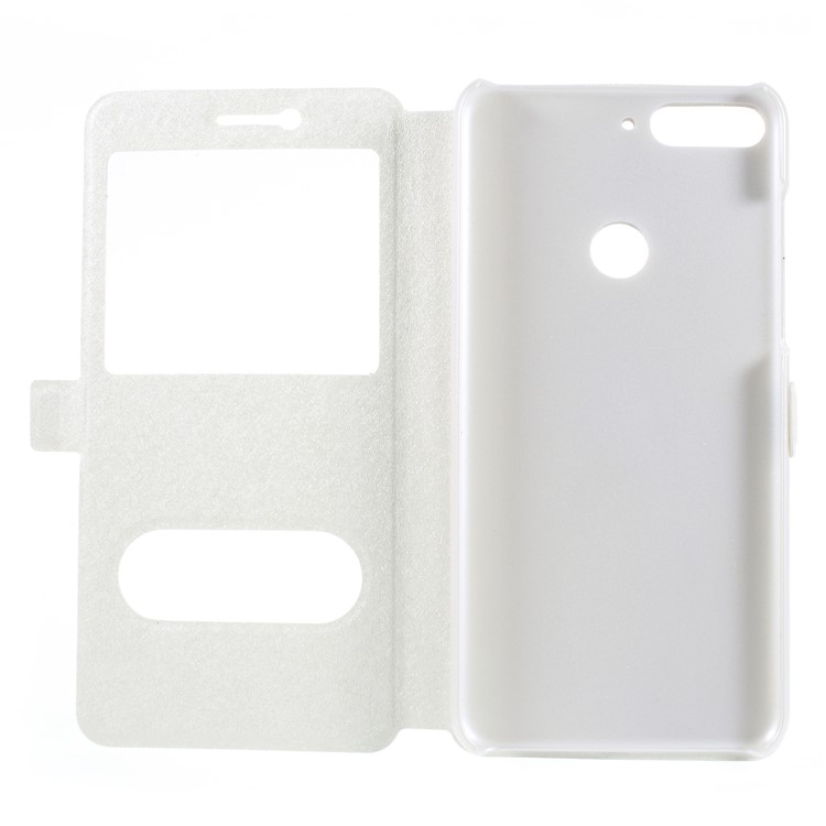 Silk Texture Dual View Window Leather Case for Huawei Y7 Prime (2018) / Honor 7C/Enjoy 8 - White-6