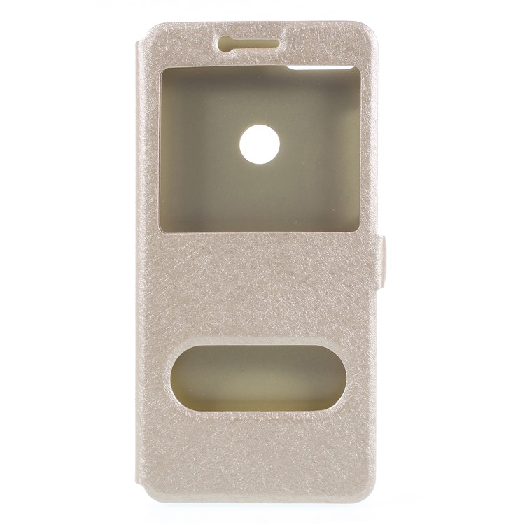 Silk Texture Dual View Window Leather Casing for Huawei Y7 Prime (2018) / Honor 7C/Enjoy 8 - Gold-1