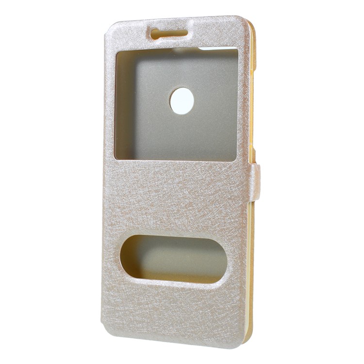 Silk Texture Dual View Window Leather Casing for Huawei Y7 Prime (2018) / Honor 7C/Enjoy 8 - Gold-3