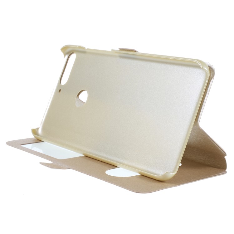 Silk Texture Dual View Window Leather Casing for Huawei Y7 Prime (2018) / Honor 7C/Enjoy 8 - Gold-4