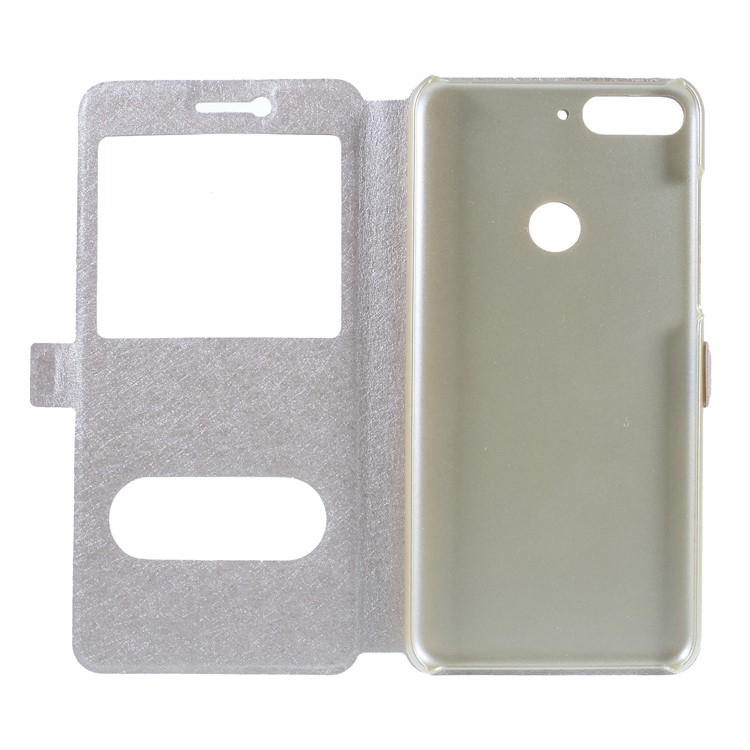 Silk Texture Dual View Window Leather Casing for Huawei Y7 Prime (2018) / Honor 7C/Enjoy 8 - Gold-6