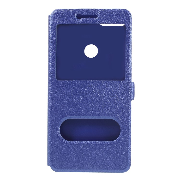 Silk Texture Dual View Window Leather Mobile Phone Cover for Huawei Honor 7C/Enjoy 8 - Blue-1