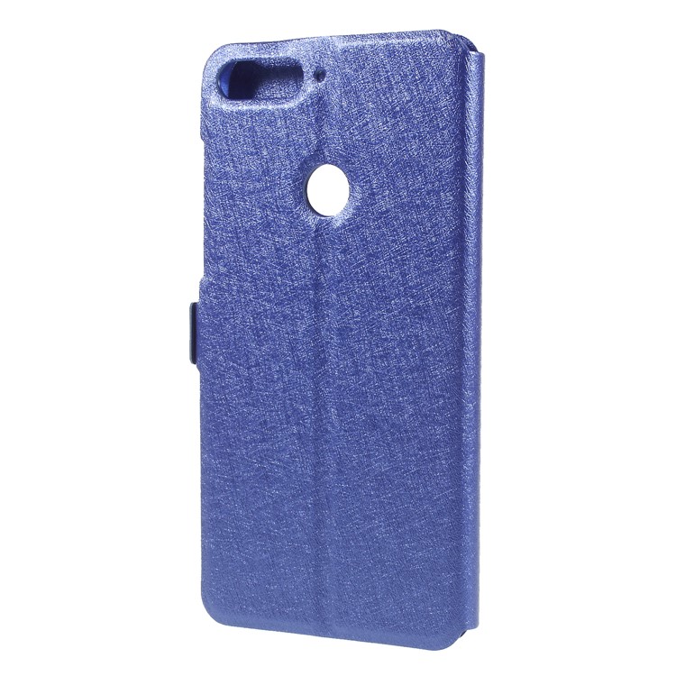 Silk Texture Dual View Window Leather Mobile Phone Cover for Huawei Honor 7C/Enjoy 8 - Blue-2