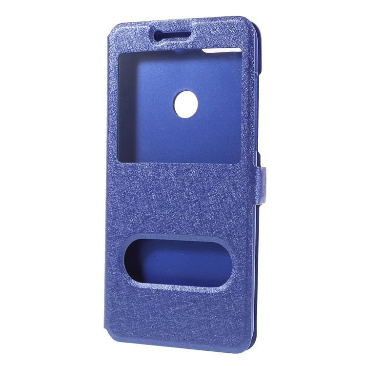 Silk Texture Dual View Window Leather Mobile Phone Cover for Huawei Honor 7C/Enjoy 8 - Blue-3