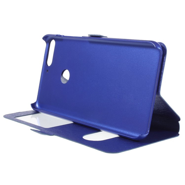 Silk Texture Dual View Window Leather Mobile Phone Cover for Huawei Honor 7C/Enjoy 8 - Blue-4