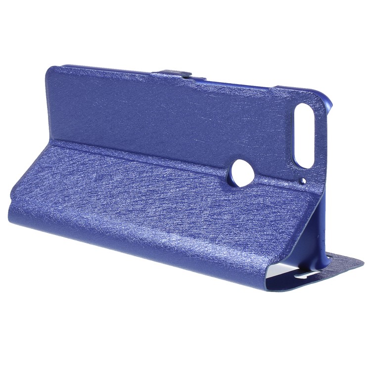 Silk Texture Dual View Window Leather Mobile Phone Cover for Huawei Honor 7C/Enjoy 8 - Blue-5