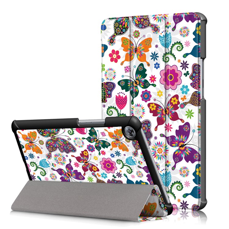 Patterned Leather Tri-fold Stand Smart Cover for Huawei MediaPad M5 8 - Butterfly Flower-1