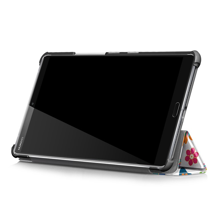 Patterned Leather Tri-fold Stand Smart Cover for Huawei MediaPad M5 8 - Butterfly Flower-6