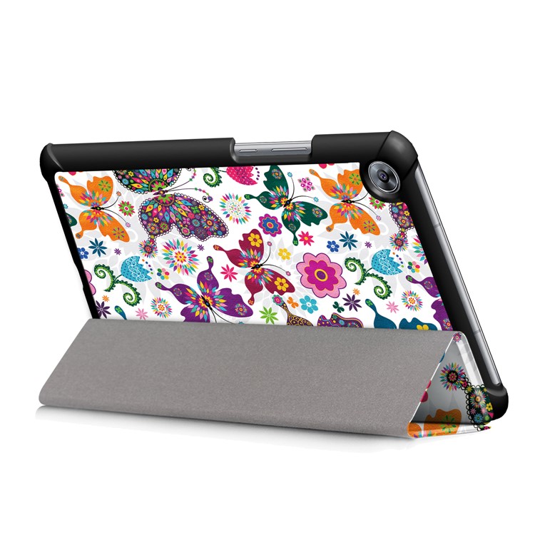 Patterned Leather Tri-fold Stand Smart Cover for Huawei MediaPad M5 8 - Butterfly Flower-7