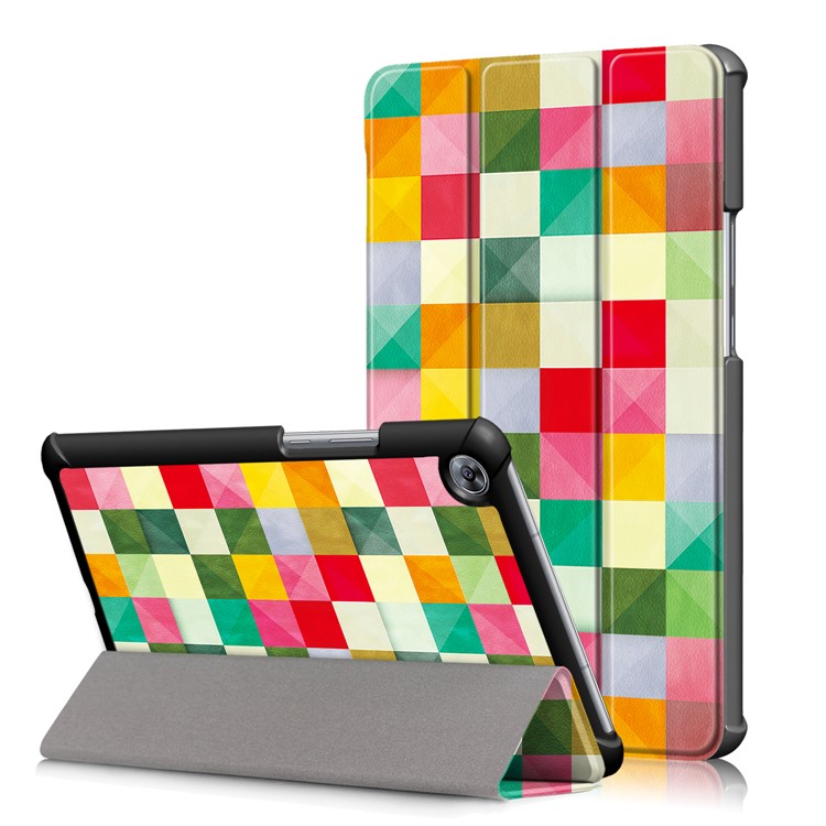 Patterned Leather Tri-fold Stand Smart Protective Case for Huawei MediaPad M5 8 - Square Pattern-1
