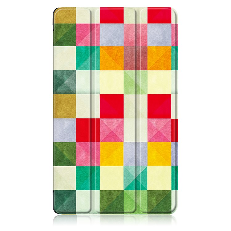 Patterned Leather Tri-fold Stand Smart Protective Case for Huawei MediaPad M5 8 - Square Pattern-2