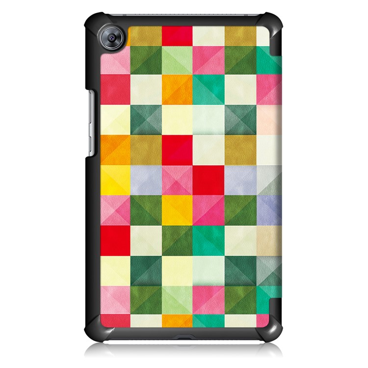 Patterned Leather Tri-fold Stand Smart Protective Case for Huawei MediaPad M5 8 - Square Pattern-3