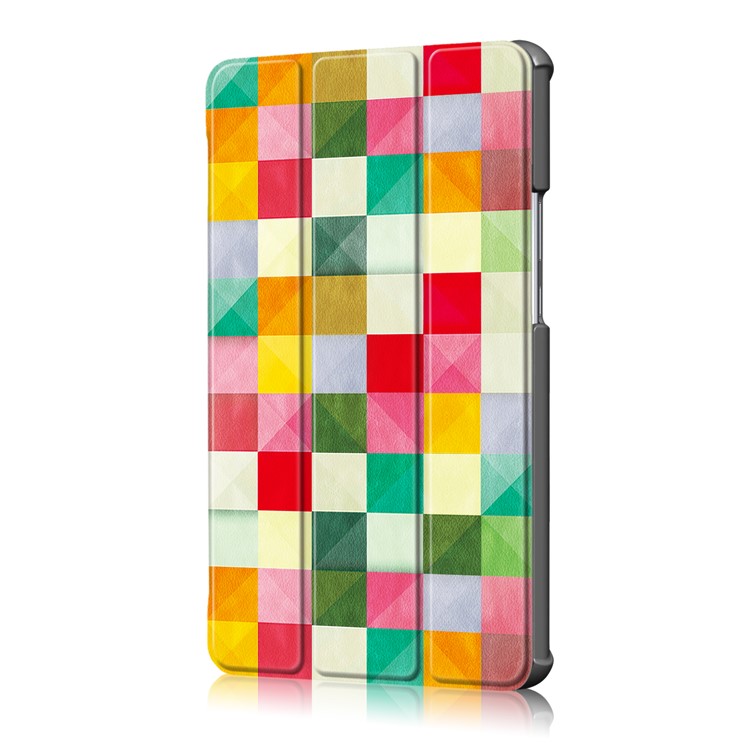 Patterned Leather Tri-fold Stand Smart Protective Case for Huawei MediaPad M5 8 - Square Pattern-4