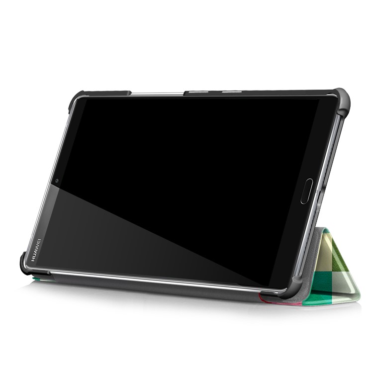 Patterned Leather Tri-fold Stand Smart Protective Case for Huawei MediaPad M5 8 - Square Pattern-6