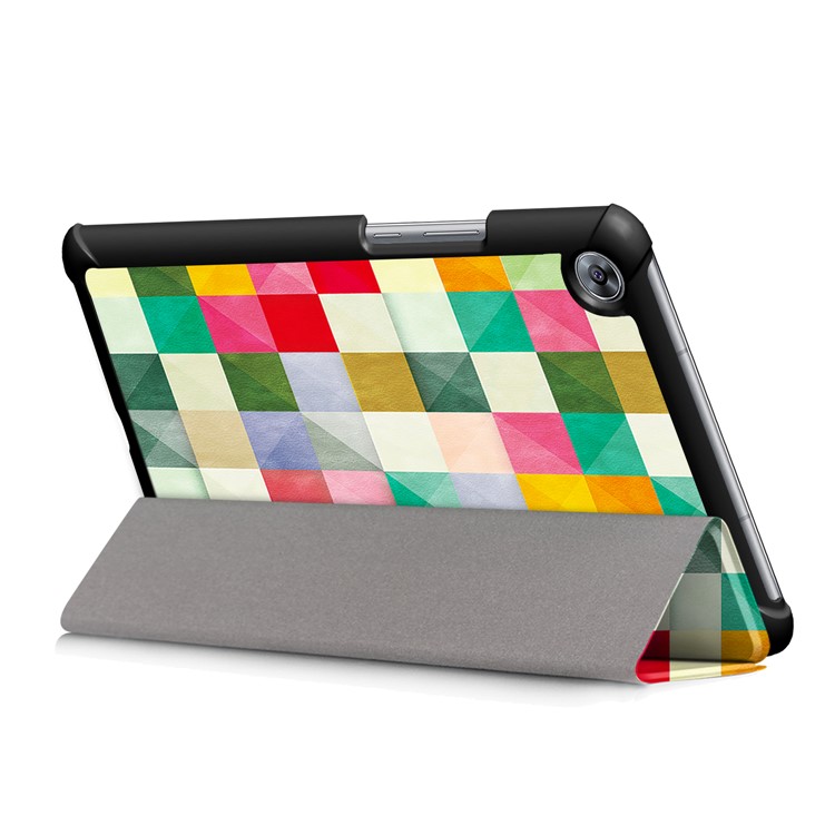 Patterned Leather Tri-fold Stand Smart Protective Case for Huawei MediaPad M5 8 - Square Pattern-7