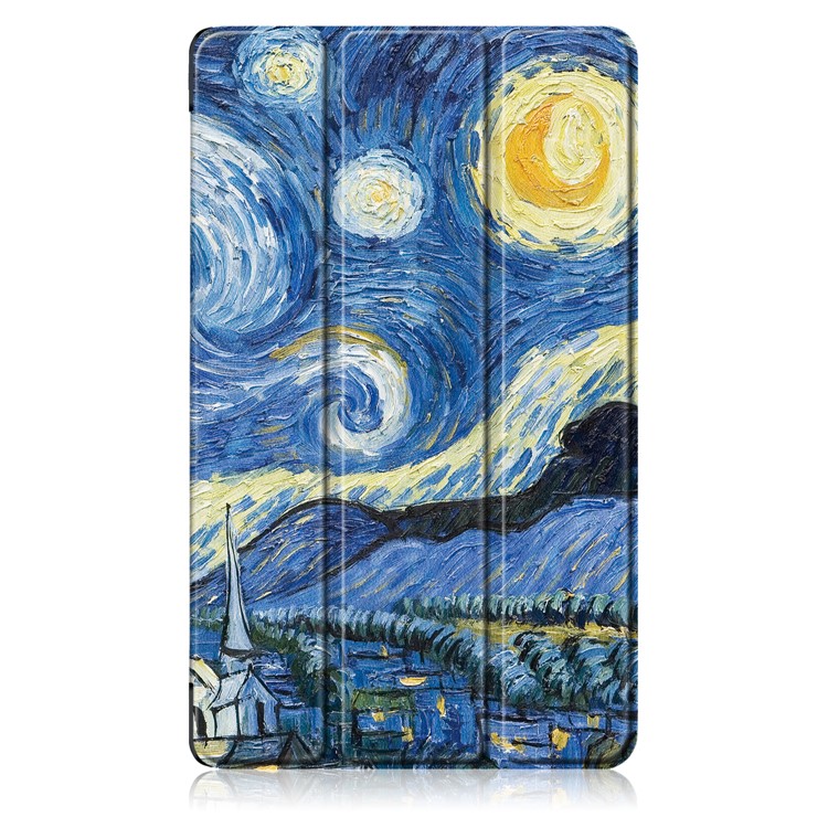 Patterned Leather Tri-fold Stand Smart Protection Cover for Huawei MediaPad M5 8 - Starry Night Oil Painting-2