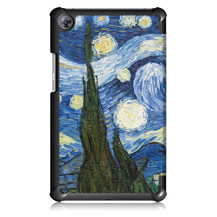 Patterned Leather Tri-fold Stand Smart Protection Cover for Huawei MediaPad M5 8 - Starry Night Oil Painting-3